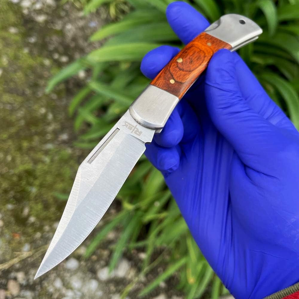 3.75" Spanish Brown Wood Handle Pocket Knife, Lockback Traditional Folding Knife for Outdoor, Survival, EDC, Camping, and Every Day Carry, Gifts for Men