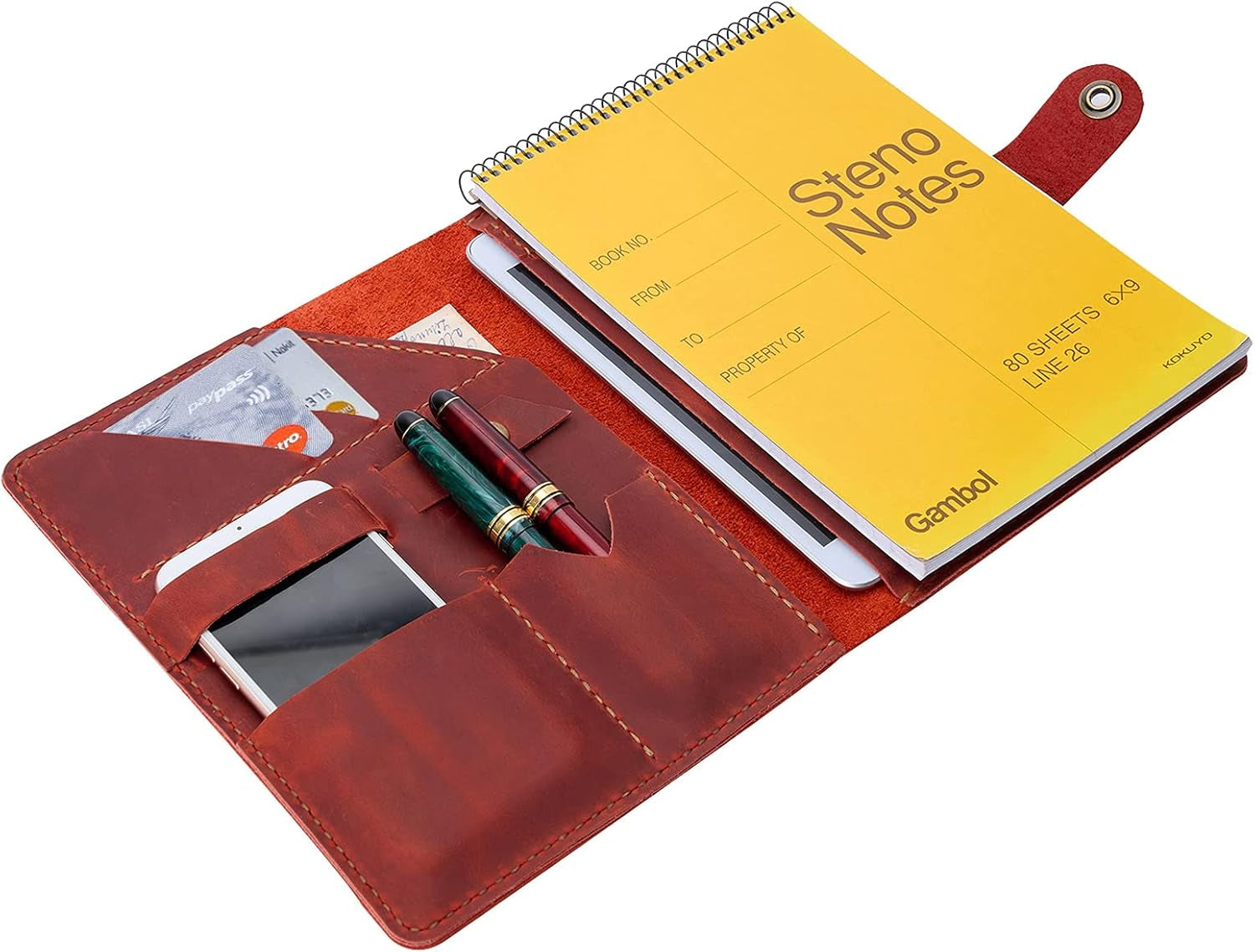 Leather Notebook Cover for Steno Notebook - 9" X 6" Inch Handmade Leather Folio Cover Compatible with Rocketbook Flip, Refillable Vintage Journal Cover Personal Organizer A5 for Men|Women|Gift