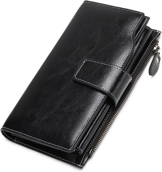 Women Leather Wallets RFID Blocking Clutch Card Holder Ladies Purse with Zipper Pocket