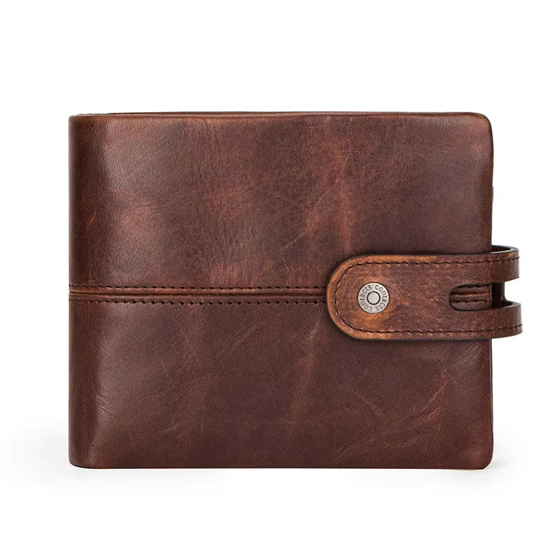 CONTACT'S Casual Men Wallets Crazy Horse Leather Short Coin Purse Hasp Design Wallet Cow Leather Clutch Wallets Male Carteiras