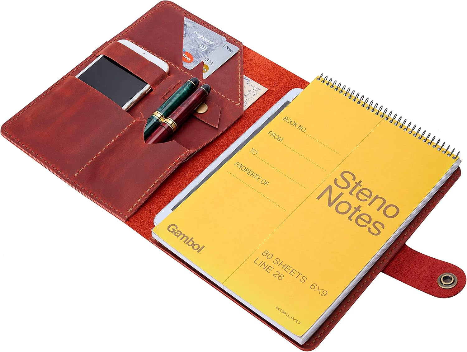 Leather Notebook Cover for Steno Notebook - 9" X 6" Inch Handmade Leather Folio Cover Compatible with Rocketbook Flip, Refillable Vintage Journal Cover Personal Organizer A5 for Men|Women|Gift