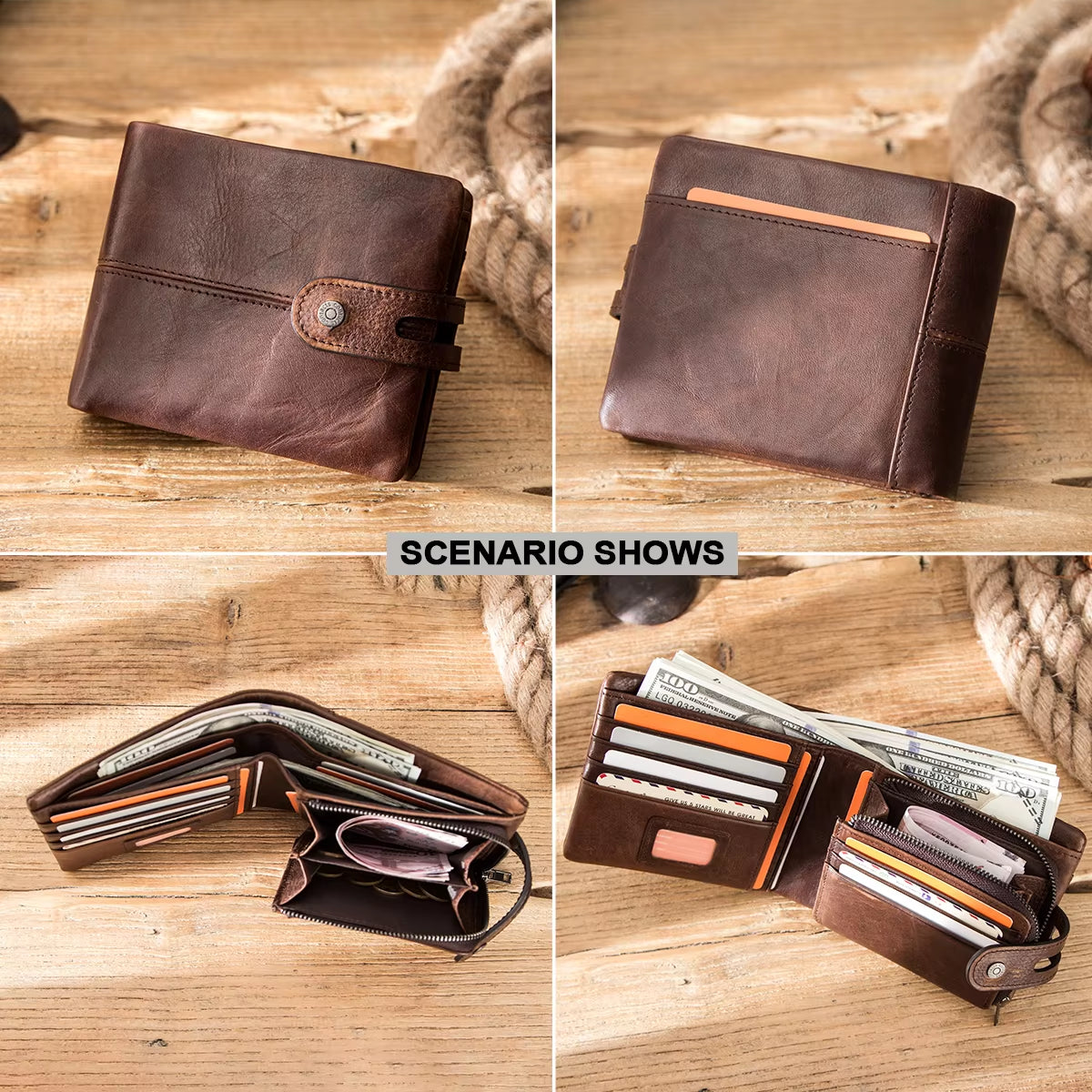 CONTACT'S Casual Men Wallets Crazy Horse Leather Short Coin Purse Hasp Design Wallet Cow Leather Clutch Wallets Male Carteiras