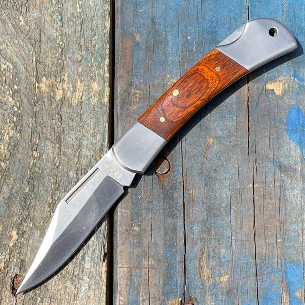 3.75" Spanish Brown Wood Handle Pocket Knife, Lockback Traditional Folding Knife for Outdoor, Survival, EDC, Camping, and Every Day Carry, Gifts for Men