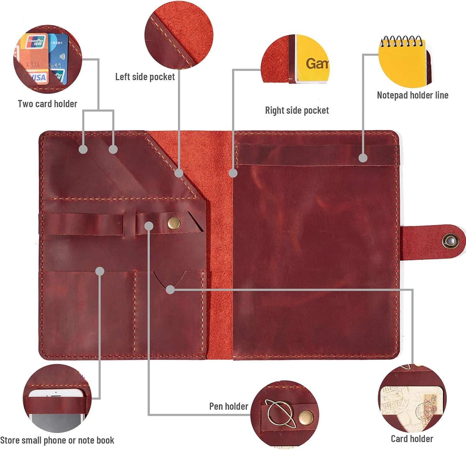 Leather Notebook Cover for Steno Notebook - 9" X 6" Inch Handmade Leather Folio Cover Compatible with Rocketbook Flip, Refillable Vintage Journal Cover Personal Organizer A5 for Men|Women|Gift