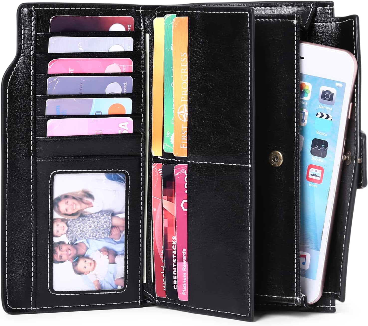 Women Leather Wallets RFID Blocking Clutch Card Holder Ladies Purse with Zipper Pocket